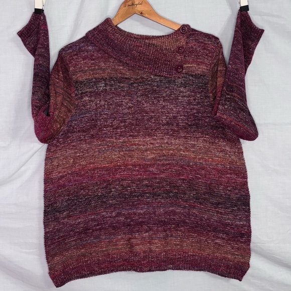 CJ Banks Red, Orange, Blue, and Green Marled Stripe with Split Neck Sweater 1X - Picture 2 of 14